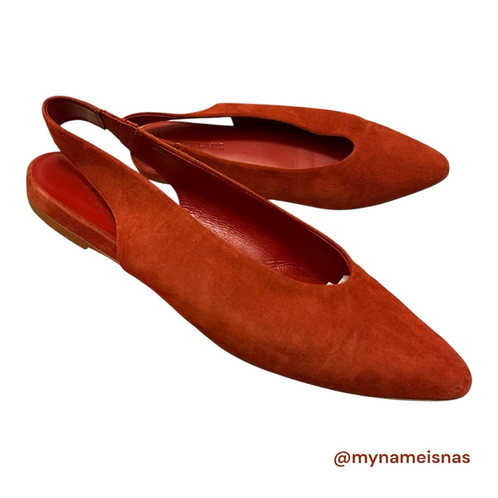 Everlane The V Slingback Suede Flats in Rust/Red, Size 7